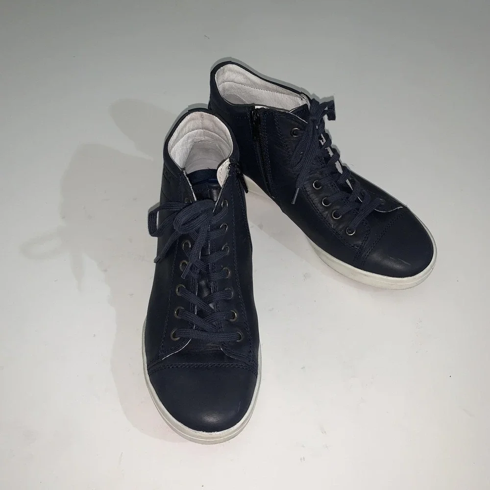 Josef Seibel Shoes Womens 8.5 Blue Leather Lace Up Zip Casual Sneakers